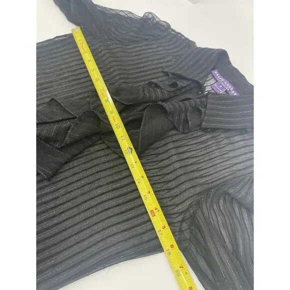 Ralph Lauren Collection Silk Sheer Ruffle Long Sleeve Blouse Collared Black Top - Picture 10 of 12